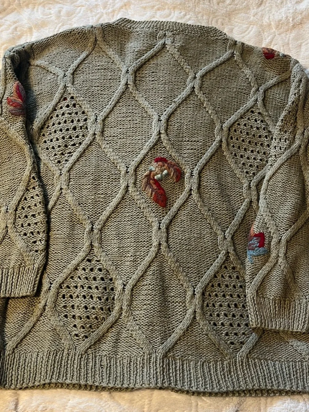 Susan Bristol Equestrian Theme Embroidered Cable Knit Cardigan - Picture 10 of 11